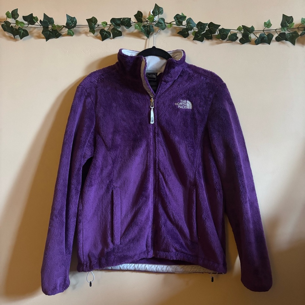 The North Face Woman's Mockneck Fuzzy Fleece Full Zip Up Purple Winter Jacket